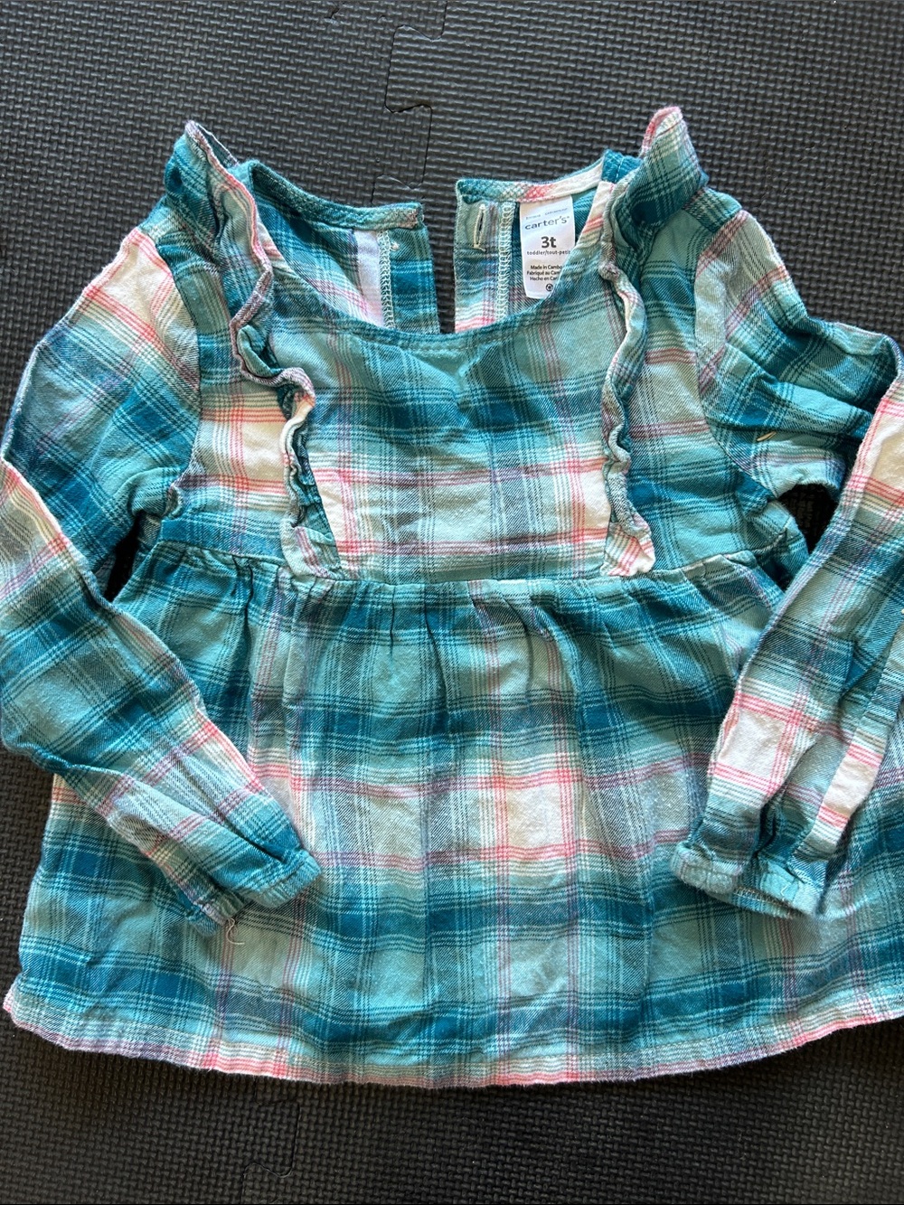 Carter's Teal Plaid Ruffle Long-Sleeve Top